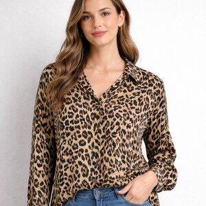 Vintage Liz Claiborne Collection 100% Silk Blouse 90s Leopard Print Women’s 16